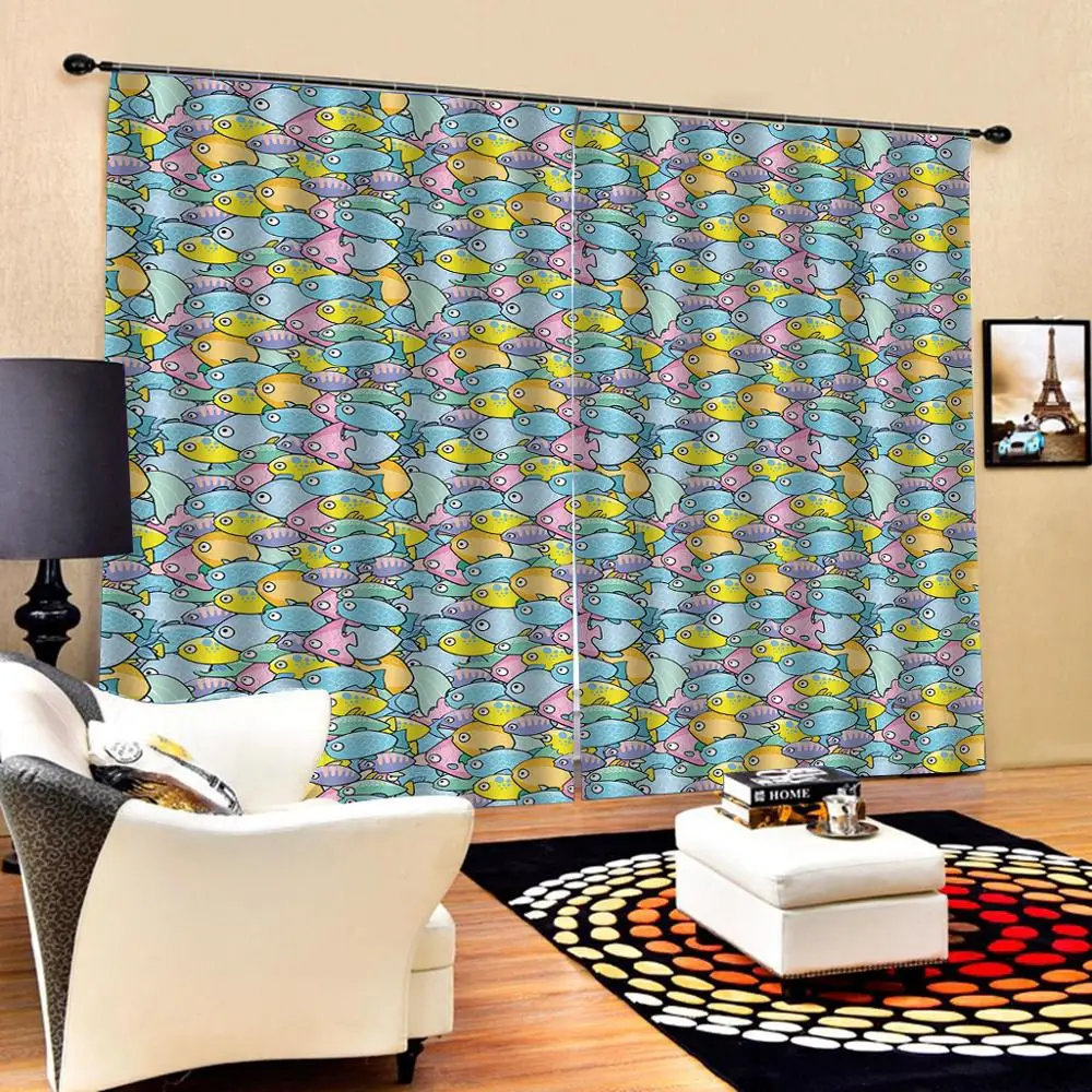 

cartoon fish curtains for kid room Curtain office Bedroom 3D Window Curtain Luxury living room decorate Cortina