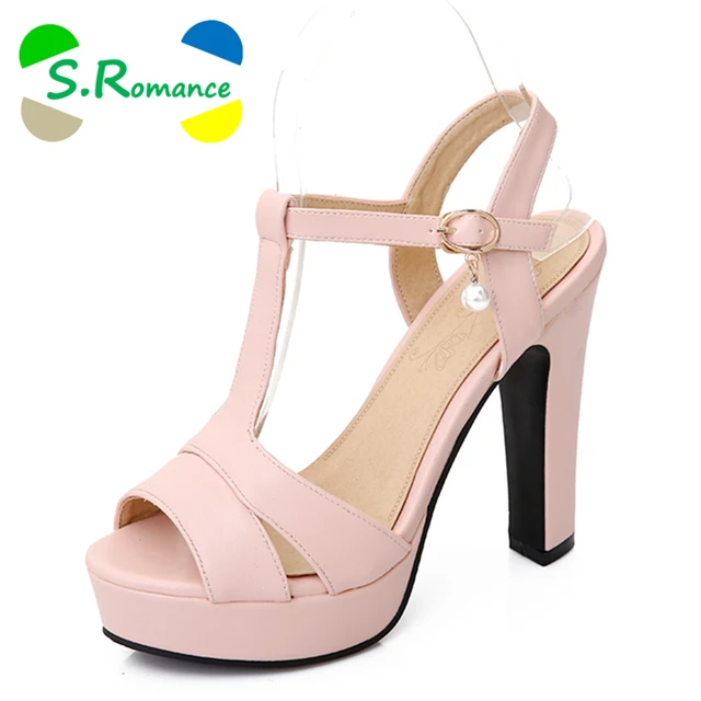 S.Romance Plus Size 34-43 Women Sandals New Fashion Gladiator High Heel Office Lady Pumps Woman Shoes Green Beige Pink SS868