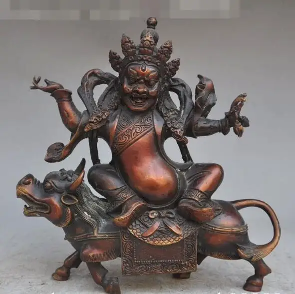 

S00652 9" old tibet buddhism bronze joss fane Mahakala god buddha Ride Ox beast statue (B0328)