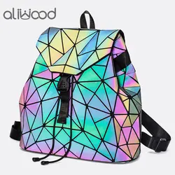 Aliwood для женщин рюкзаки с геометрическим рисунком световой лазерной Малый рюкзаки для подростков обувь девочек школьные ранцы кожаный