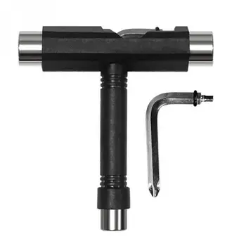 

new Skateboard Wrench T-shape Multifunctional Roller Skate Heavy Duty Wrench Multi T Tool With Mini Wrench Black
