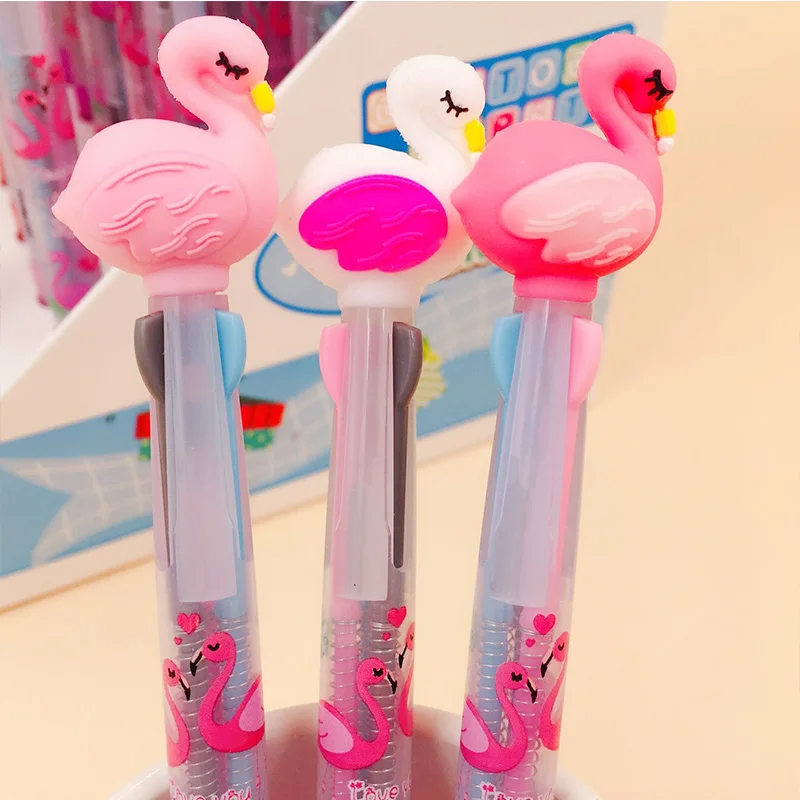 

3 / 10 Colors Cartoon Flamingo Ballpoint Pen Kawaii Silicone Flamingo Multi-color Pens for Kids Students Novelty Gift Stationery
