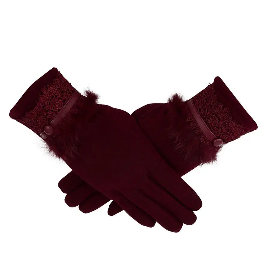 Feitong, женские перчатки, ручная работа, зимние, теплые, полный палец, перчатки, искусственный мех, кружево, сенсорный экран, перчатки, варежки, guantes mujer