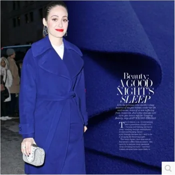 

Single bright sapphire blue fleece wool woolen cloth coat autumn and winter fashion fabrics 650grams per metre
