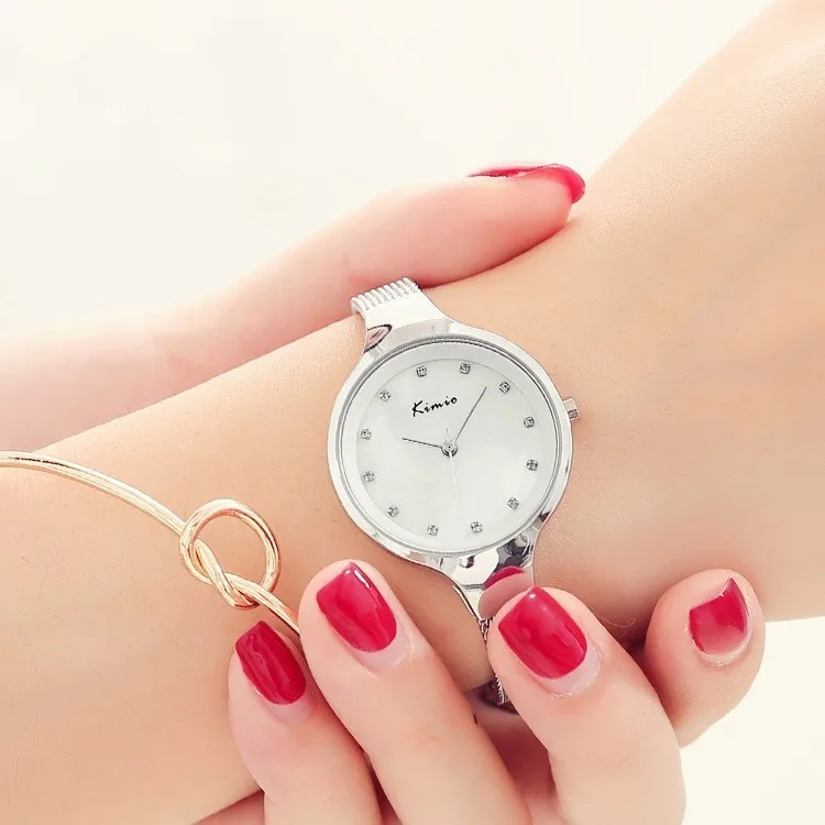 KIMIO Simple Ladies Bracelet Diamond Woman Watches Quartz Watches Women Fashion Watch 2018 Brand Women's Watches For Women Clock