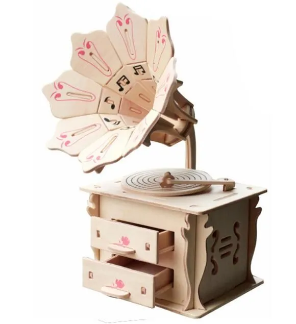 

Simulation Phonograph Jewelry Box Model 3d Three-dimensional Wooden Puzzle Toys for Children Diy Handmade Wooden Puzzle
