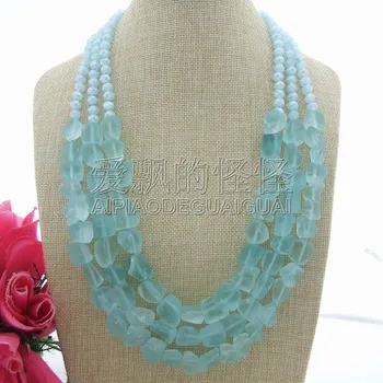 

N060502 3 Strands 24''-28'' Blue Glass Rough Nugget Crystal Necklace