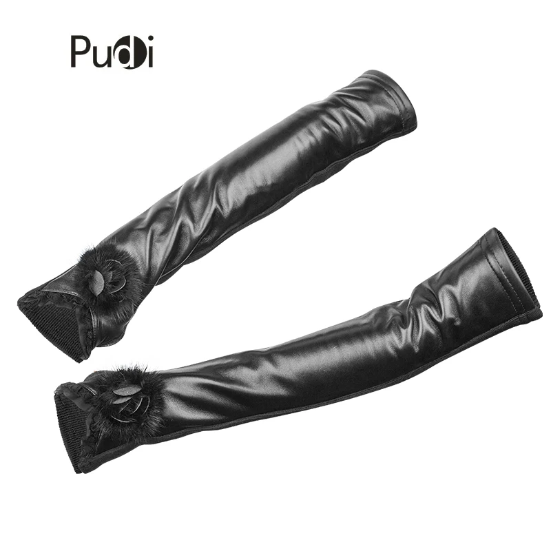 Pudi GL802 женские из овечьей кожи черные перчатки 2018 новый модный бренд Перчатки с реального норки Цветок