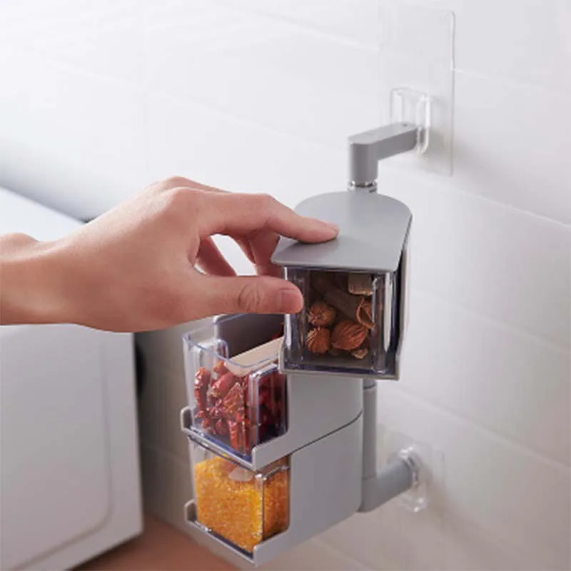 

2 layers 3 layers 4 layers kitchen creative paste type wall hanging rotary seasoning box drawer type condiment pot seasoning box