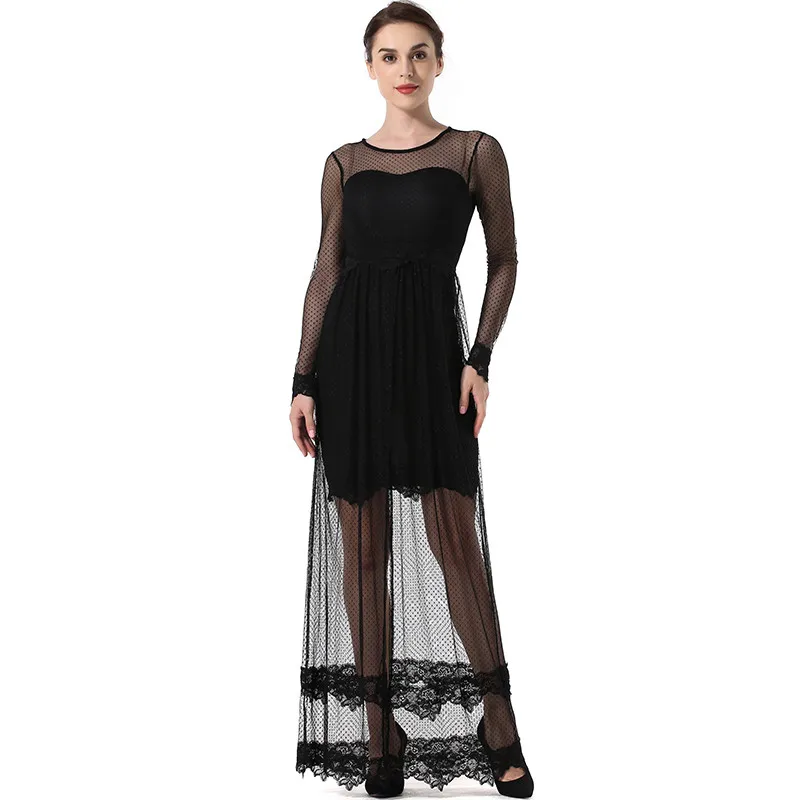 Fashion Lace Net yarn hollow dress Womens Semi perspective mesh Lace