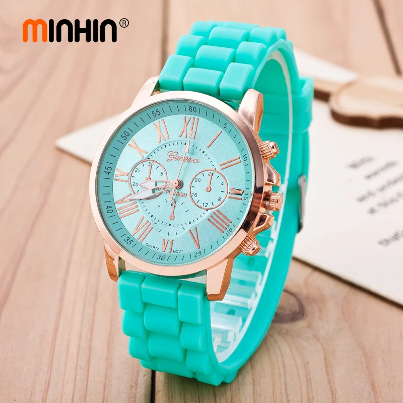 

MINHIN Brand Fashion Geneva Silicone Quartz Wristwatches Women Jelly Colors Casual Watches Relogio Feminino