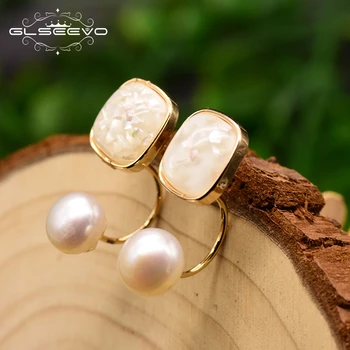

XlentAg Fresh Water Pearl White Colored Glass Stud Earrings For Women Dual Use Earrings Luxury Jewelry Aros Mujer Oreja GE0768B