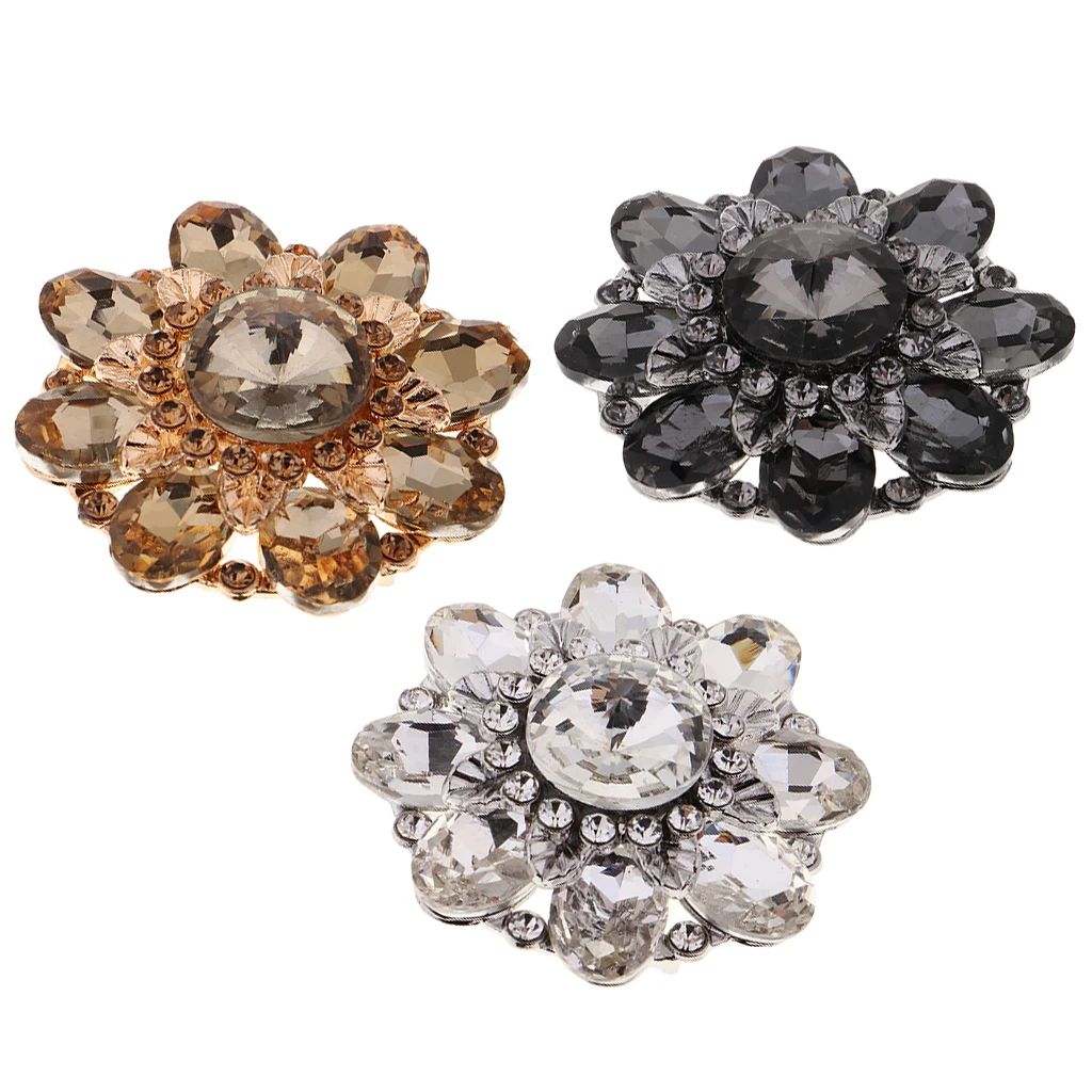 Flower Alloy Crystal Rhinestone Shank Buttons Sewing Decorative Buttons for Sewing Clothing Sweater Dress DIY Crafts Supplies