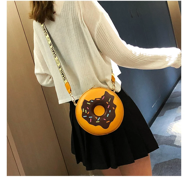 3 Color Fun Cartoon Smiley Shoulder Strap Donut Design Girl's Round Shoulder Bag Handbag Crossbody Bag Women Casual Totes Pouch