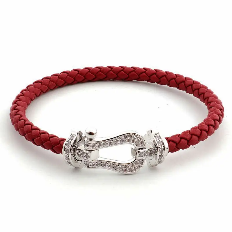 

Luxury Brand Charm Genuine Leather Bangles Women Fashion Jewelry Gift Unique CZ Snap Button Chain Link Sporty Bracelets