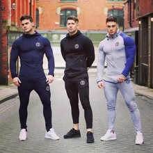 Cotton mens sport suits two piece skinny tracksuit men set bodybuilding sweat suits joggers running male sets sportswear suit