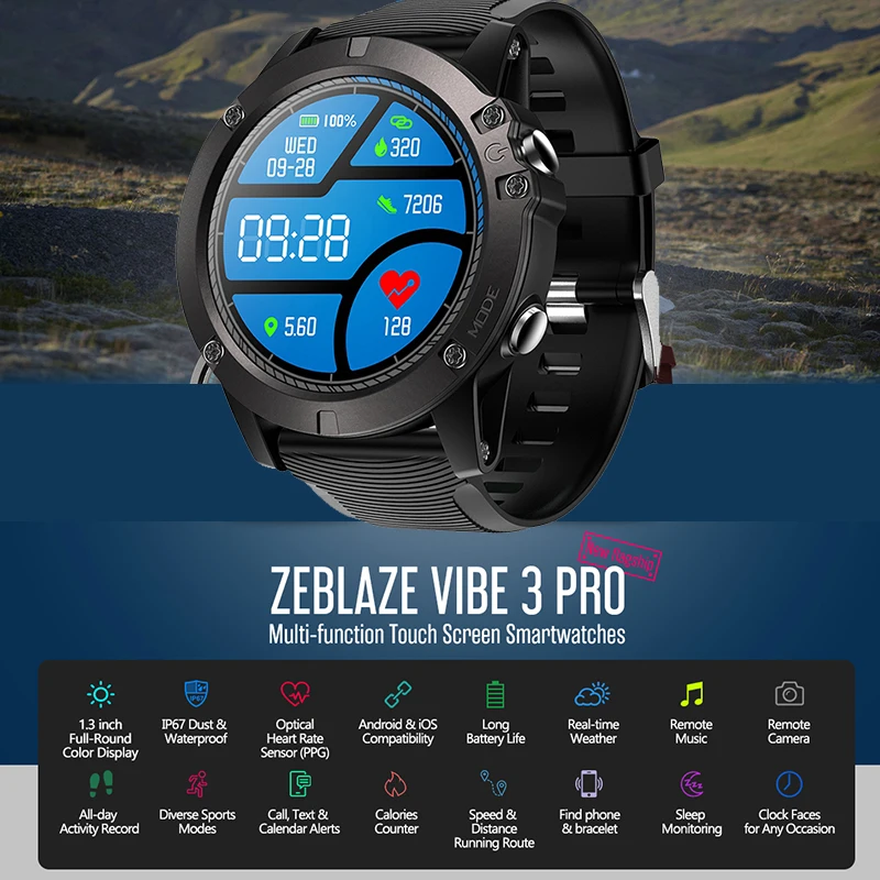 

Zeblaze VIBE 3 Pro Smart Watch Men Real-time Weather Optical Heart Rate Monitor All-day Tracking Sports Fitness Bracelet Reloj