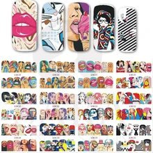 12 видов конструкций, крутые наклейки картинок девушек, красота, леди, красные губы, Переводные Водные Наклейки для дизайна ногтей, Полное Обертывание, аксессуары для маникюра, SABN385-396