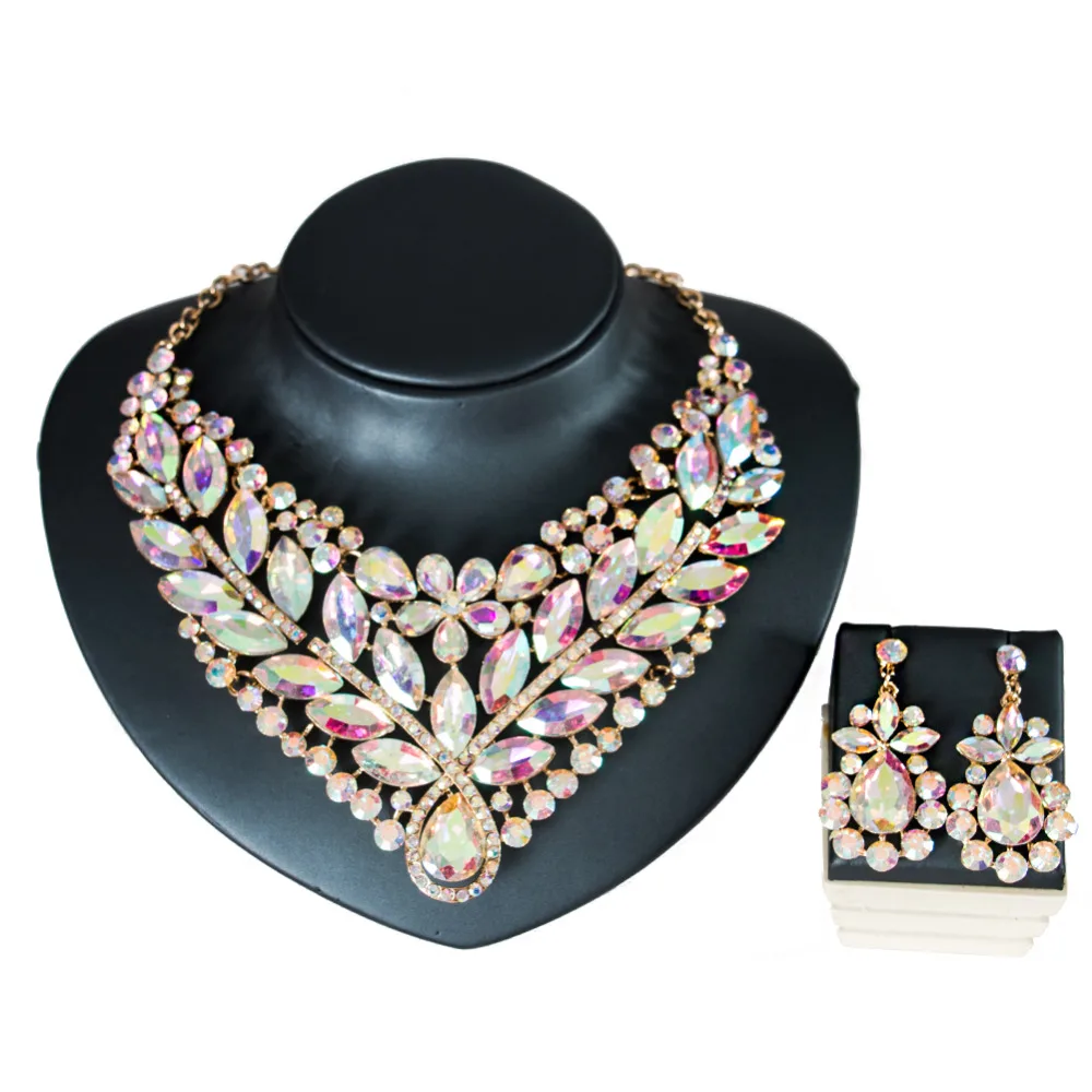 LAN PALACE 2019 new plant glass necklace and earrings jewelry sets for wedding party engagement brithday gift free shipping | Украшения и