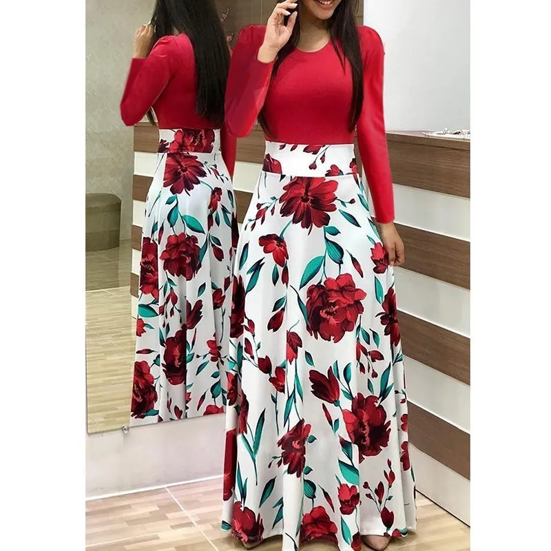 Ruiyige Women Autumn Clothes Vintage Flower Maxi Dress Floral Print Long Sleeve Elegant Long Party Dresses 2018 Vestido Feminino Dresses