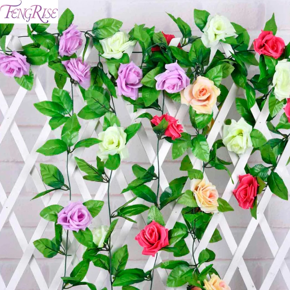 

FENGRISE 240CM Color Flower Fake Silk Roses Artificial Flowers Ivy Garland Decor with Green Leaves For Home Wedding Decoration