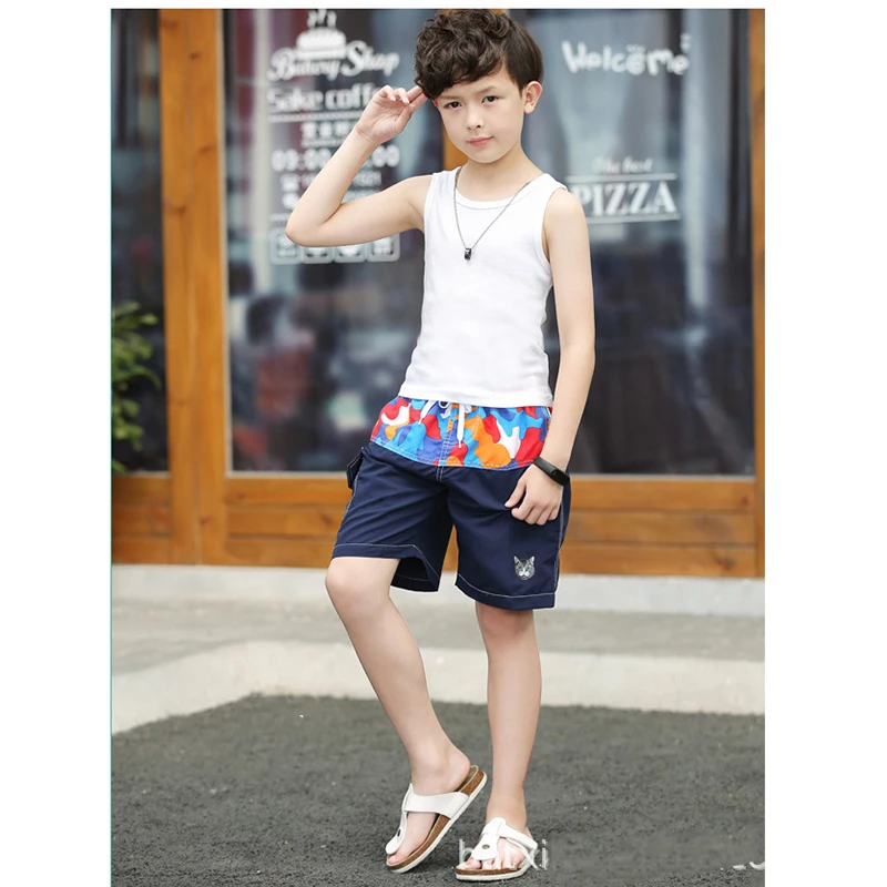 От 8 до 16 лет Детские шорты для мальчиков летние быстросохнущие шорты для мальчиков спортивные пляжные шорты для больших мальчиков фирменный модный принт