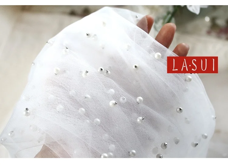 LASUI 3y = Лот 27 цветов хорошее качество lrmedium бисером кружева Мягкая сетка инкрустированные жемчугом креативные ткани платья сделай сам, аксессуары F0004 - Цвет: White