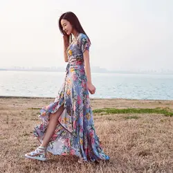 2019 Vestido длинное Цветочное платье ретро богемное Макси платье сексуальное этническое глубокое v-образный вырез цветочный принт Бохо хиппи