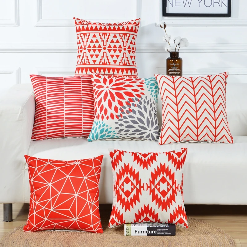 الأحمر مخطط هندسي غطاء الوسادة الشمال المخدة المنزل وسائد زينة يتم إلقاءها للتزيين غطاء سيارة مكتب نوم وسائد أريكة هدية