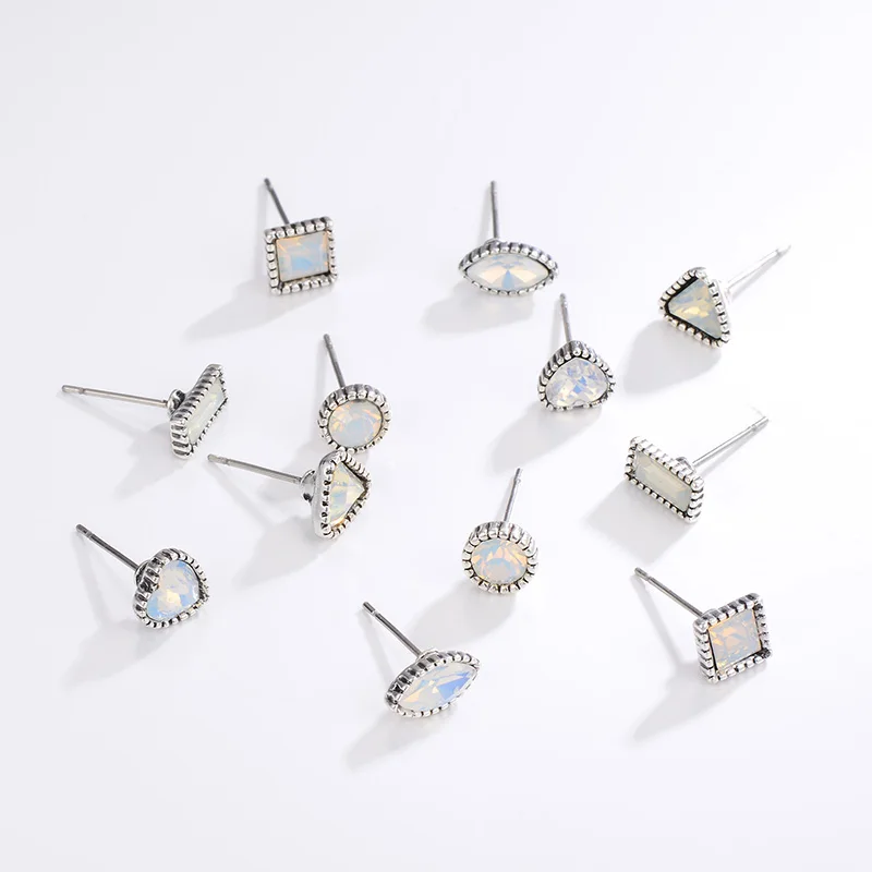

New Brand Design 6 Pairs/Set Cute Moon Stone Rhinestone Earring Mixed Shaped Square Geometry Ear Studs Earrings Big Sale