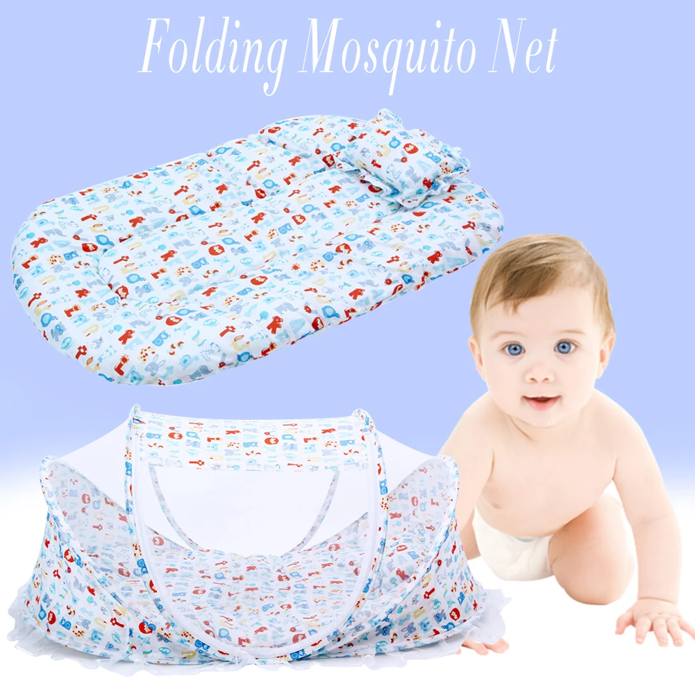 Детская Колыбелька сетка складные детские музыкальные москитные сетки Кровать Матрас Подушка костюм из трех предметов для 0-9 месяцев