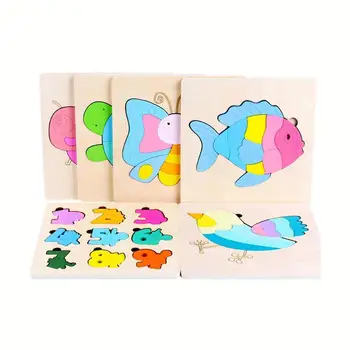 

Wooden Animal Vehicle 3D Colorful Jigsaw Puzzle Board Education Kids Toy