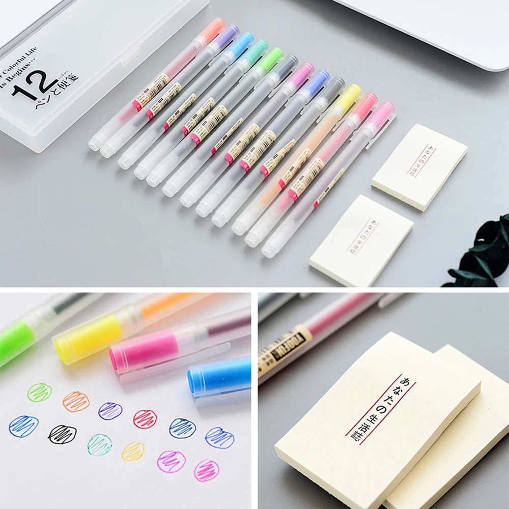 

12 Pcs/lot Simple Style Scrub Gel Pen 0.5mm Color Ink Pen Maker Pen School Office Supply 12 Colours