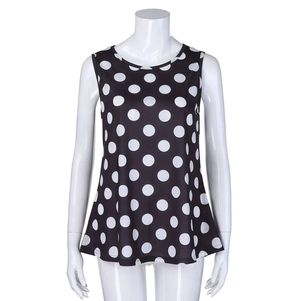 Women Ladies Summer Fashion Casual Wild Dot T-Shirt Sleeveless Casual Beach Tops Blouse Vest Tank Tops Mujer Verano 2019 50