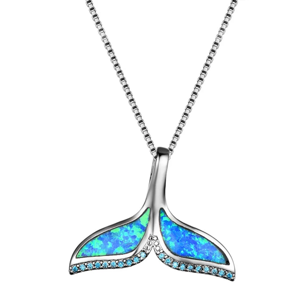 Синий опал океан морская рыба КИТ хвост подвески с изображением русалки для ожерелья ювелирные изделия для женщин 925 пробы серебряные ожерелья