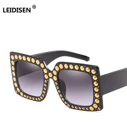 Большие солнцезащитные очки Для женщин Брендовая дизайнерская обувь модные заклепки украшения очки ретро Винтаж стеклами женские