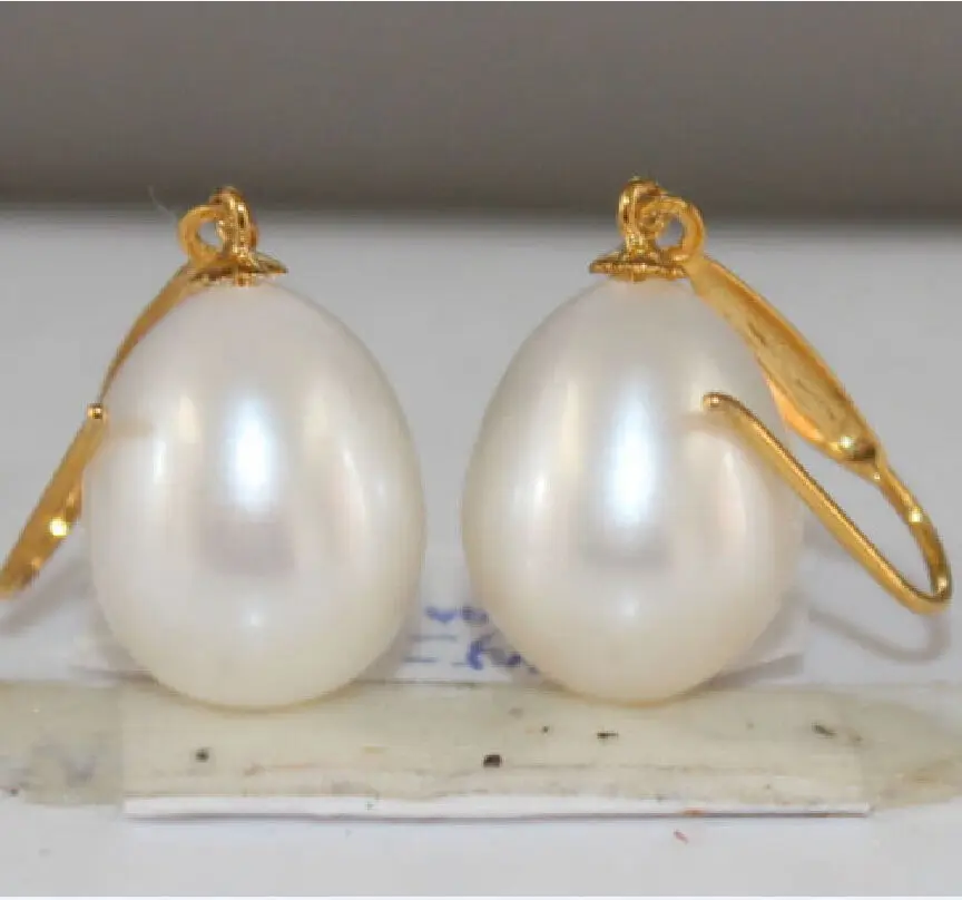 

real natural 11X13MM AAA south seas white pearl earring 14K yellow Gold hook