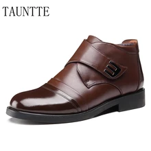 Tauntte Autumn And Winter Men Dress Boots Fashion Keep Warm Plush Snow Boots Genuine Leather Formal Shoes With Fur