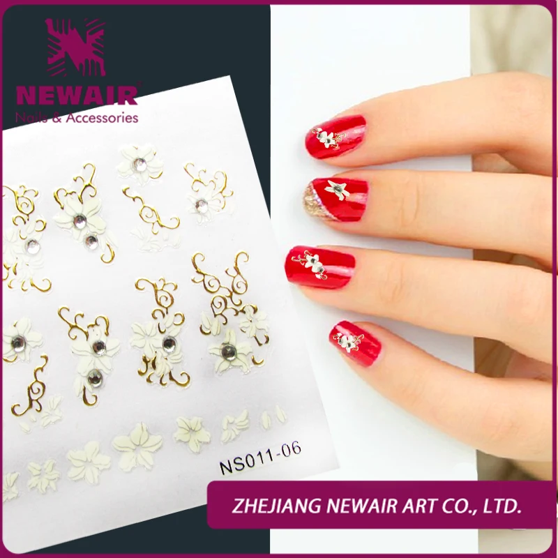 Brand New Golden Nail Sticker Rhinestone/ Crystal Nail Decal Metallic Stone Sticker White Flower