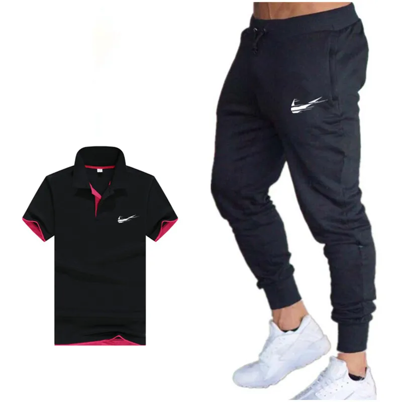 

Brand Clothing Men Sets Fashion Spring Summer Casual Suit polo t shirt +Sweatpants Mens Clothing 2 Pieces Sets Slim Tracksuit