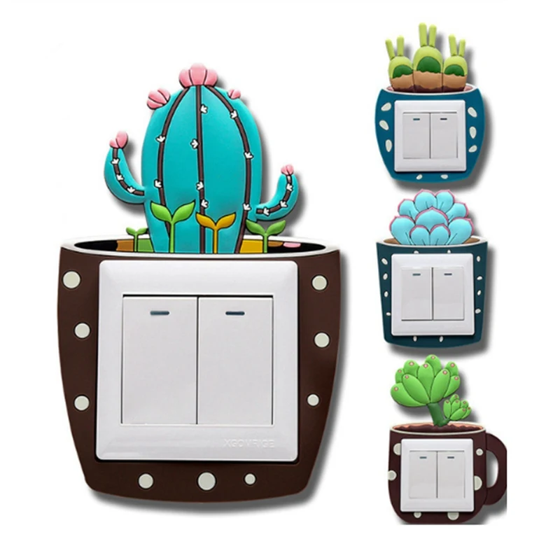 

Luminous Cactus Switch Sticker Creative Switch Cover Socket Wall Sticker Switch Decorative Luminous Sticker