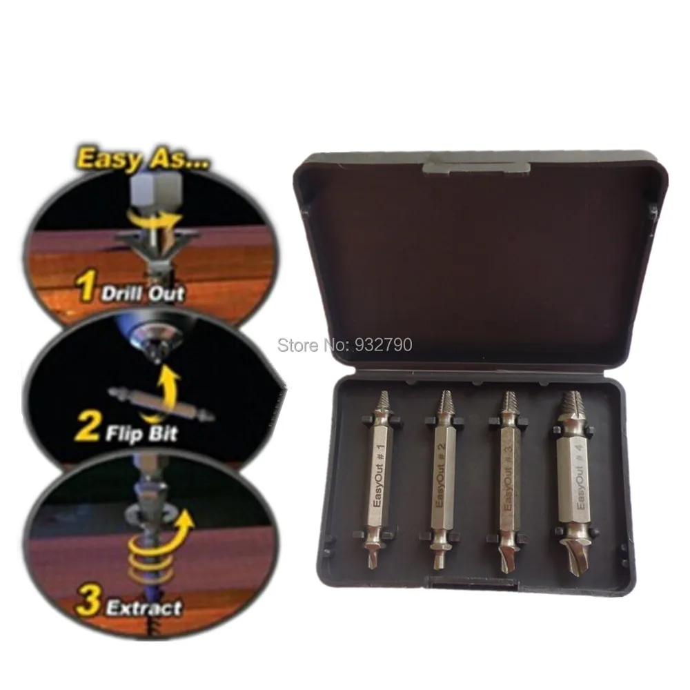 

New 4pc Double Side Damaged Screw Extractor Drill Bit Guide Removal Broken Bolt Stud Easy Out Set Works With Any Drill
