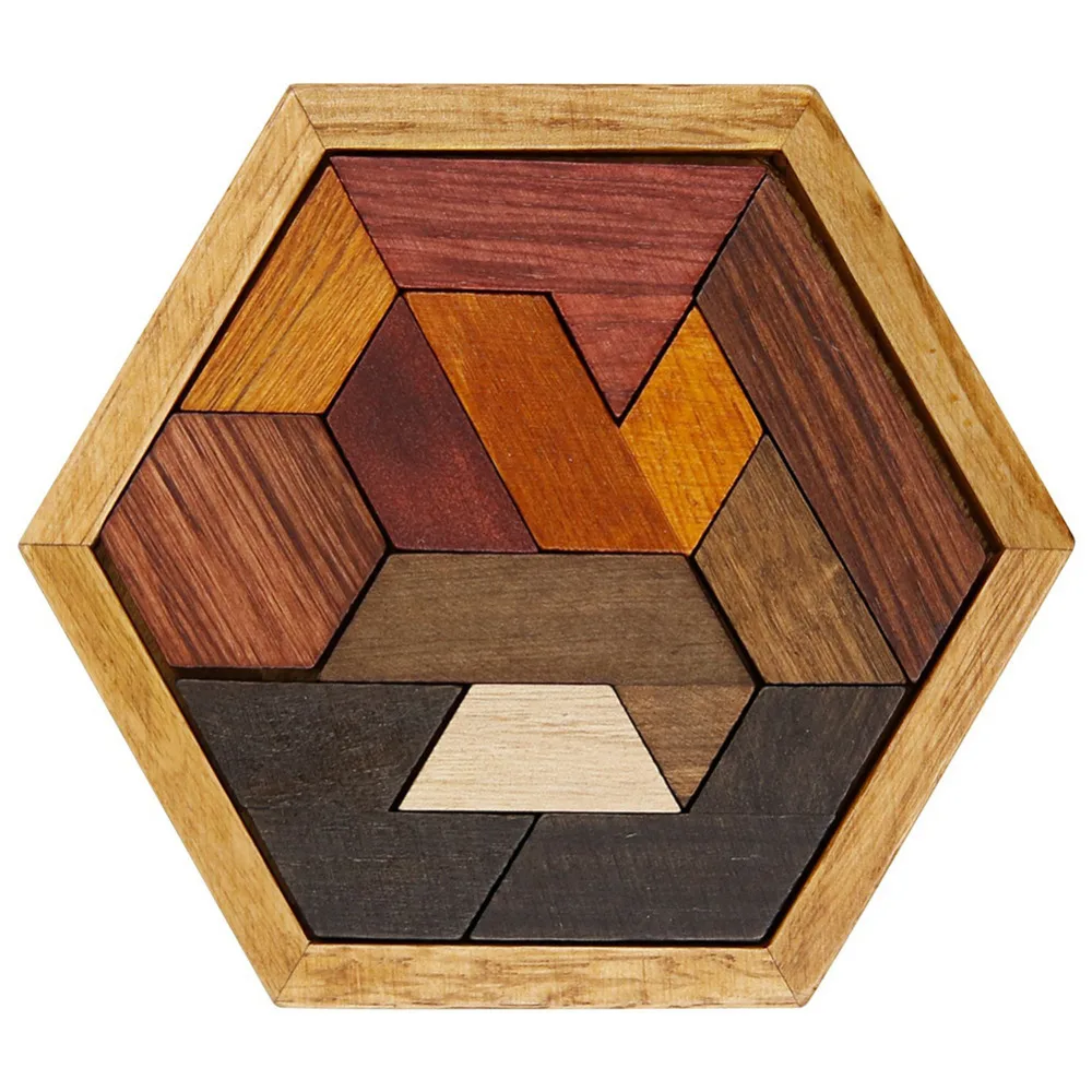 LeadingStar Wooden Tangram Jigsaw Puzzles with Hexagonal Base Brain Teaser Intelligence Toy Gift for Kids Adult zk 15