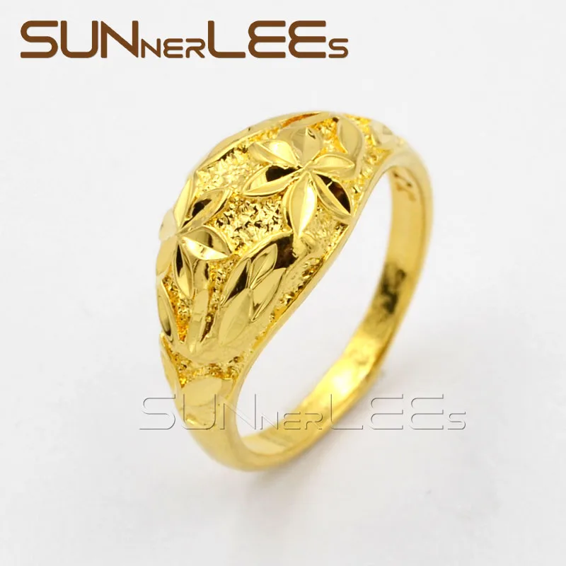 

SUNNERLEES New Fashion Jewelry Mens Womens Lover's Wedding Party Gift Flowers Carving Gold-Color Rings R27 Y