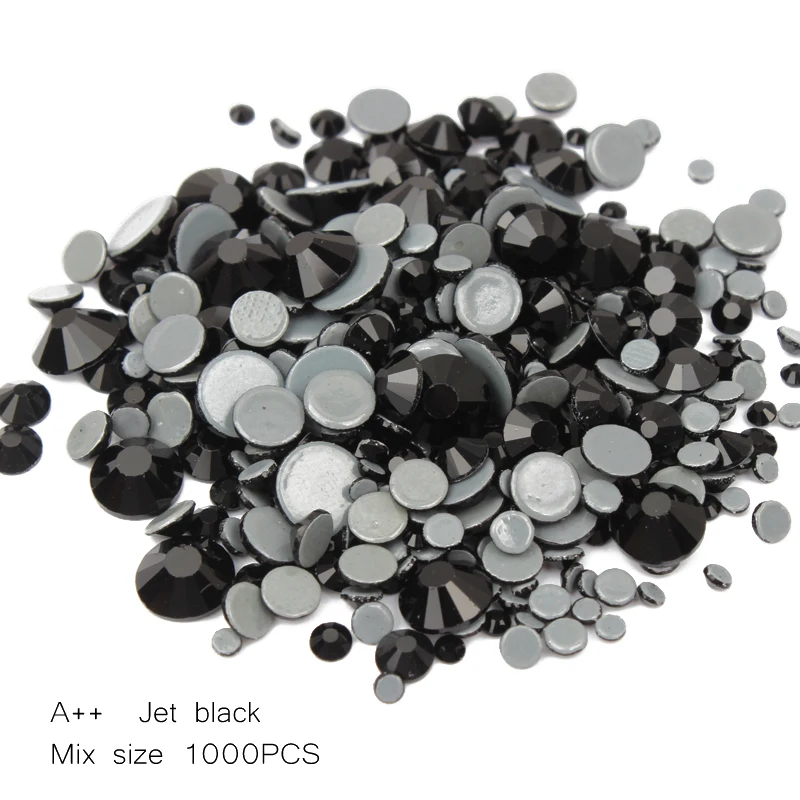 Разные размеры Jet black SS6-SS30 1000 шт./лот + + высокое качество Hot fix Кристаллы, стразы и камни для Элитная одежда
