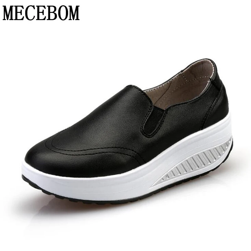

2018 Hot Summer Casual Sport Women Rubber Shake Shoes Thick Wedges Slope Platform Lazy Leather Shoes Women Flats Shoes 6010W