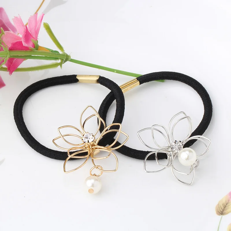 

Metal Headband Floral Hair Accessories For Female Rhinestone Rubber Rope Crystal Gum For Hair Women Pearl Elastic Hair Bands
