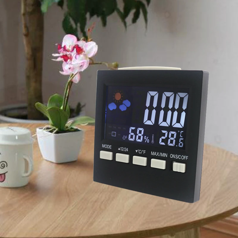 

Digital Temperature Humidity Meter Sound Control Indoor Weather Station LCD Backlight with Alarm Clock Snooze Calendar Function