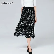 Lafarvie, новинка, осень и зима, высокая талия, тонкая, Женская кашемировая юбка, ампир, плиссированные юбки, до середины икры, с принтом, плиссированные юбки
