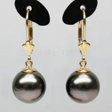 Ry00354 ДОВОЛЬНО! КРУГЛЫЙ! 10 ММ КОРИЧНЕВЫЙ TAHITIAN ЖЕМЧУЖНОЙ СЕРЕЖКОЙ/G14KGP